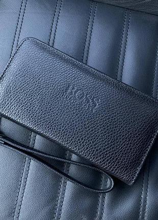 Мужской кожаный клатч кошелек из натуральной кожи черный