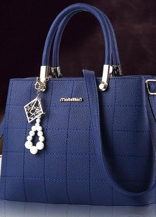 Модная женская сумка с брелком, стильная большая женская сумочка эко кожа синий