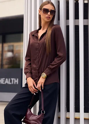 Шелковая рубашка шоколадная женская рубашка из шелковой ткани