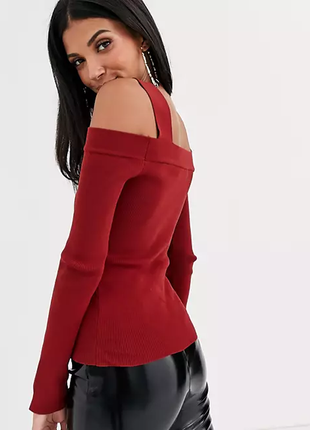 Женская темно-красная кофта в рубчик с открытыми плечами asos3 фото