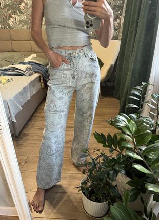 Джинсы wide leg мом высокие
