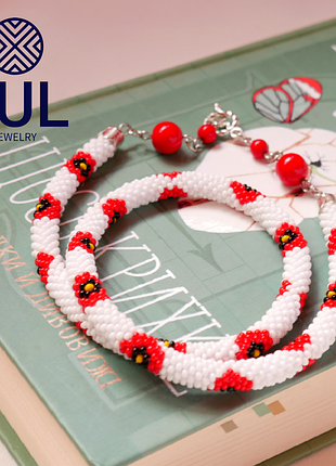 Маковий цвіт - намисто-джгут з бісеру