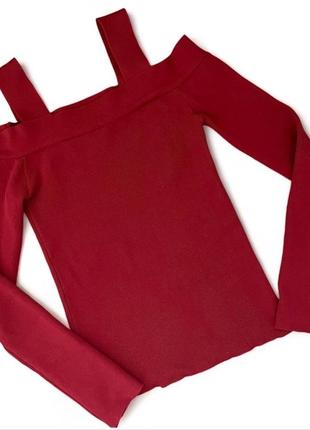 Женская темно-красная кофта в рубчик с открытыми плечами asos6 фото