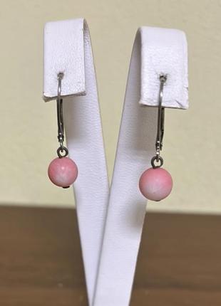 Серьги из натурального розового коралла