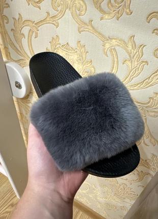 Шлепанцы кожаные с мехом турция