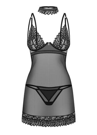 Пеньюар obsessive donarella chemise & thong, чорний