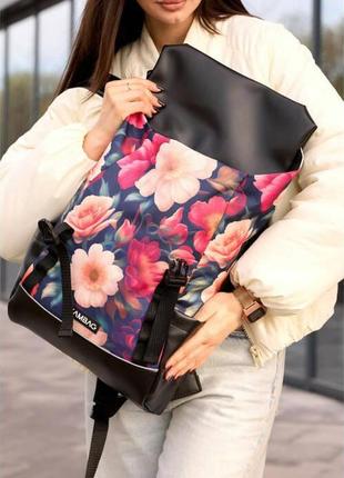 Жіночий рюкзак sambag aura чорний з принтом "magenta flowers"5 фото