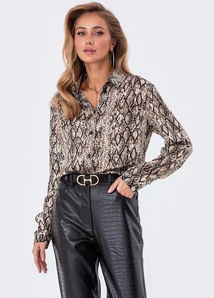 Рубашка коричневая в анималистичный принт <unk> 84598