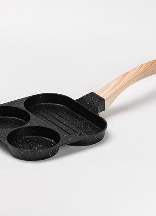 Сковорода квадратная порционная на 3 секции с антипригарным покрытием для всех плит черная