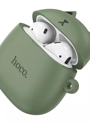 Беспроводные bluetooth наушники вкладыши hoco ew45 с чехлом котиком гарнитура с микрофоном green