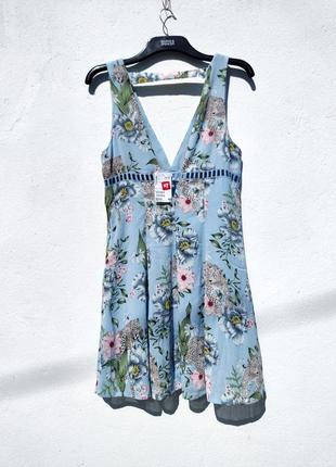 Красивое голубое платье с леопардами и цветами h&m