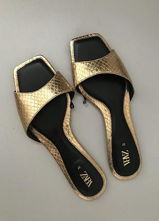 Золотисті шльопанці зара, zara