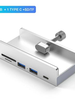 Хаб - переходник концентратор hub 5в1 с креплением к столу usb 3.0 / 2 port usb + usb type-c + tf + sd fwr0092 фото