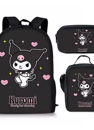 Рюкзак куромі / sanrio kuromi, шкільний набір для дівчат: рюкзак для школи, сумка через плече