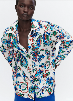 Рубашка  оверсайз из хлопка zara