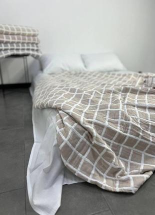 Покривало муслін клітинка 100% бавовна colorful home 200*230 крем