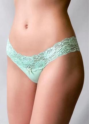 Стринги женские из хлопка с кружевным поясом цвет ментол marsana 01-008