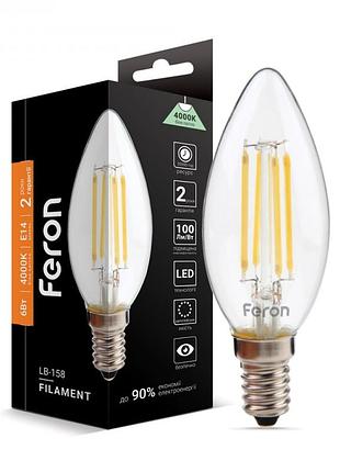 Світлодіодна led-лампа "свічка" feron filament lb-158 6w e14 4000k