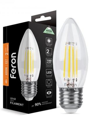Світлодіодна led-лампа feron filament dimm lb-68 4w e27 4000k