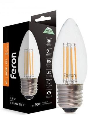Світлодіодна led-лампа "свічка" feron filament lb-58 4w e27 4000k