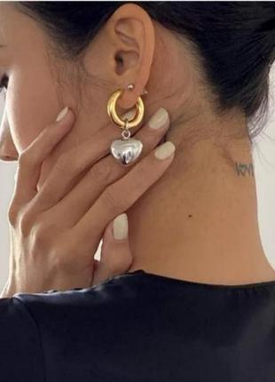 Сережки кільця стильні оригінальні підвіс love ❤️ me сердечко