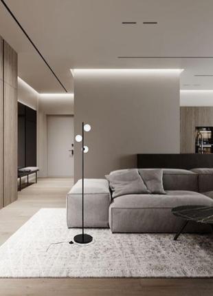 Чёрный торшер с белыми плафонами вокруг на 3 лампы (52-9834-3 black)