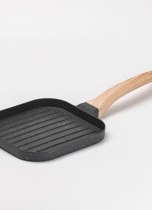 Сковорода гриль квадратна 18×18 см рифлена з гранітним покриттям сіра