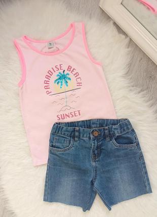 Как новый 128 летний костюм джинсовые шорты майка футболка розовая маечка