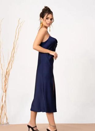 Синє шовкове плаття-комбінація на бретельках, шовк, s xl l
