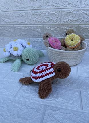 Амигуруми, вязаная черепашка, игрушка для малыша, hand made, подарок,черепашка фрукты, черепашка пончик, цветок черепашка