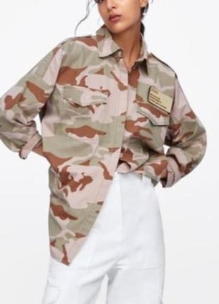 Zara женская рубашка китель оверсайз овершорт| usa камуфляжная милитари тактическая | армии сша9 фото