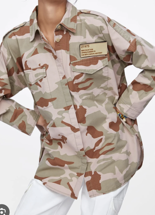 Zara женская рубашка китель оверсайз овершорт| usa камуфляжная милитари тактическая | армии сша10 фото