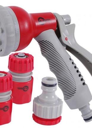 Пистолет-распылитель для полива, 8 функций + адаптер с резьбой 1/2", 3/4" и 2 коннектора для шланга 1/2"