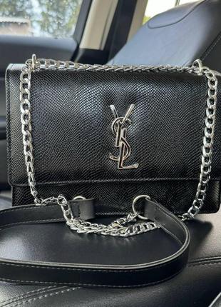 Жіноча міні сумочка рептилія ysl чорна на плече, міні сумка клатч зміїна з ланцюжком pro899