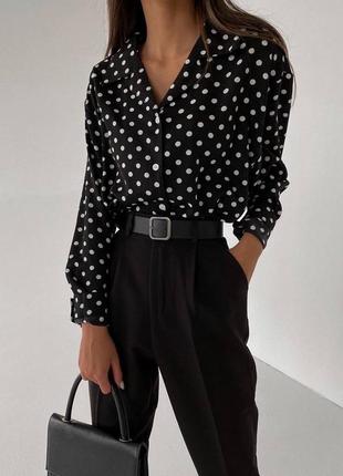 Діловий жіночий комплект блузка - сорочка в горошок і брюки зі стрілками класичний костюм3 фото