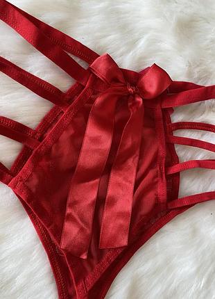 Мережевні трусики стрінги з бантом2 фото