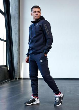 Мужской теплый спортивный костюм nike осень - зима синий