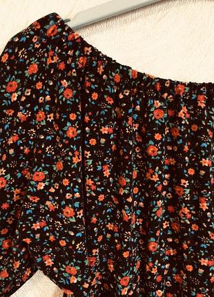 Футболка блузка принт квіти рукав 3/4 спущені плечі