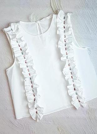 💝2+1=4 фирменная белая оригинальная блуза со стразами zara, размер 44 - 46