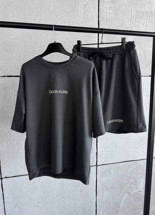 Мужской летний костюм шорты и футболка calvin klein оверсайз графит брендовый комплект на лето келвин кляйн
