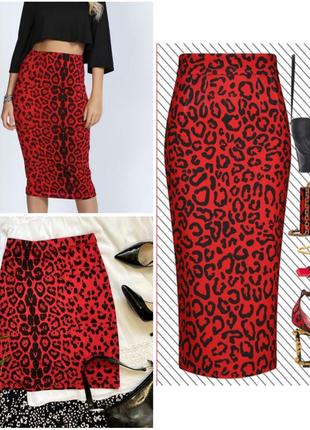 Юбка atmosphere с лепардовым принтом красная с чёрным пояс на резинке размер xl
