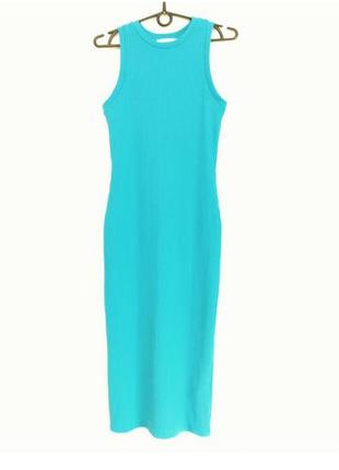 Трикотажное облегающее платье миди в рубчик длинное платье сарафан3 фото