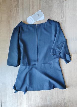 Женский приталенный топ блузка темно синего цвета с разрезом на спинке ichi2 фото