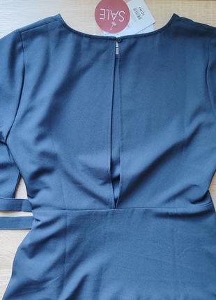 Женский приталенный топ блузка темно синего цвета с разрезом на спинке ichi4 фото