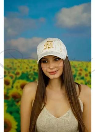 Бейсболка жіноча котонова кепка з об'ємною вишивкою п'ятиклинка на регуляторі braxton 1668 білий