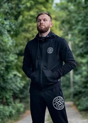 Чоловіча толстовка dark side company чорна худі на блискавці з капюшоном кофта з принтом на спині
