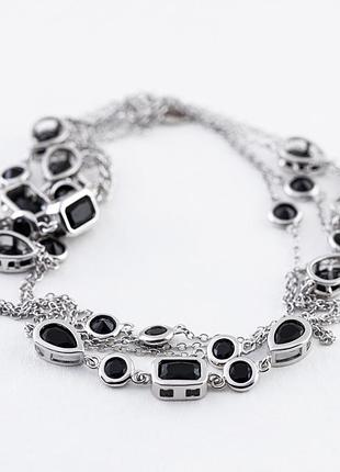 Серебряное колье с черными фианитами, размер 90 см x 0,1 см, вес: 8.2 г