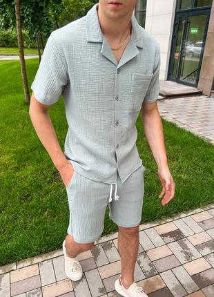 Шикарный мужской летний комплект шорты + рубашка на каждый день
