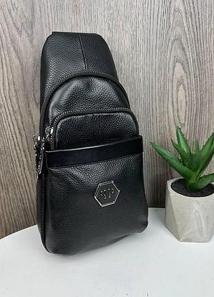 Качественная мужская сумка бананка из натуральной кожи стиль philipp plein, кожаная сумка-бананка чоловіча сумка