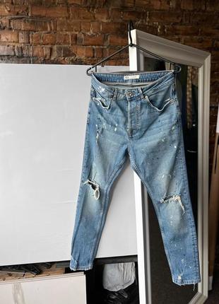 Zara men’s blue distressed denim jeans pockets streetwear завужені джинси